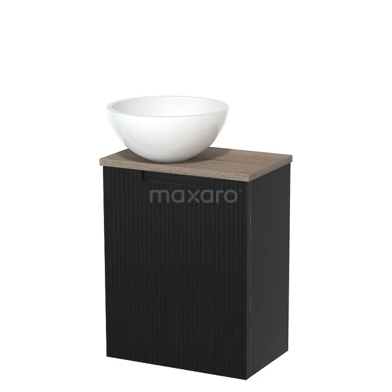 Toilet unit with countertop wash basin | 41 cm Matte black Line front Gloss white Mineral marble countertop wash basin Worktop Oak TMK10-15174