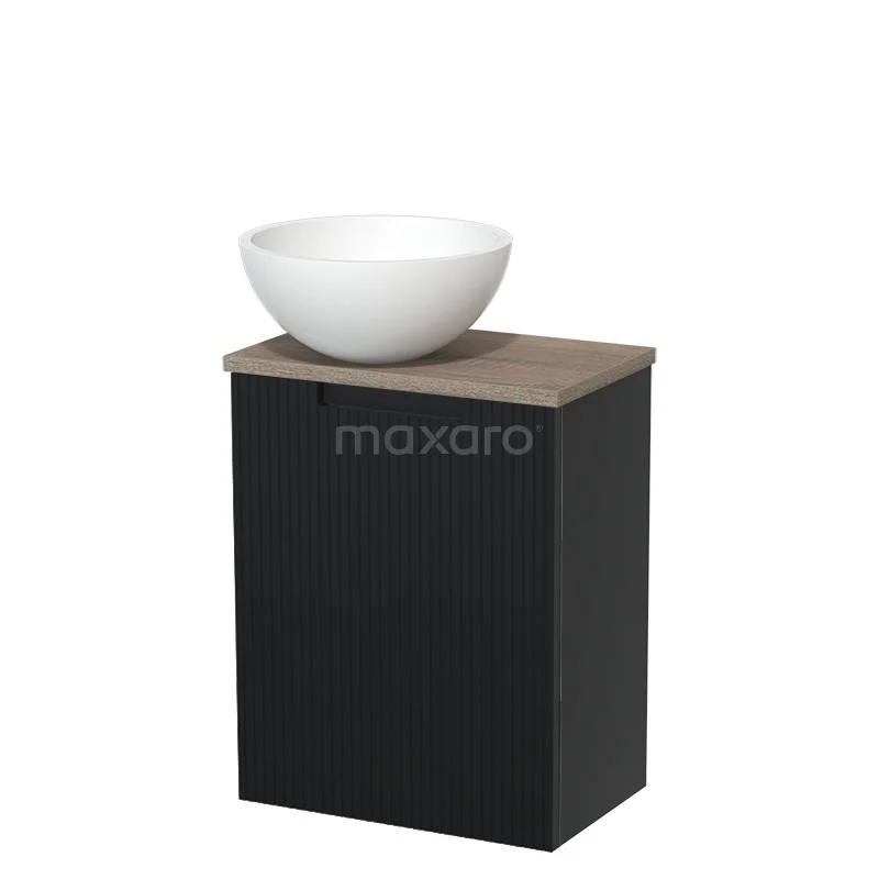Toilet unit with countertop wash basin | 41 cm Matte black Line front Matte white Solid surface countertop wash basin Oak worktop TMK10-15396