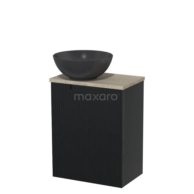 Toilet unit with countertop wash basin | 41 cm Matte black Line front Matte black Quartz countertop wash basin Light grey oak worktop TMK10-15410