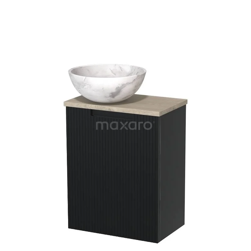 Toilet unit with countertop wash basin | 41 cm Matte black Line front White marble Natural stone worktop Light grey oak worktop TMK10-15193