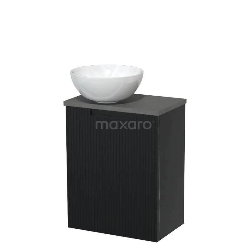 Toilet unit with countertop wash basin | 41 cm Matte black Line front Shiny white Ceramic wash basin Dark grey concrete worktop TMK10-15263