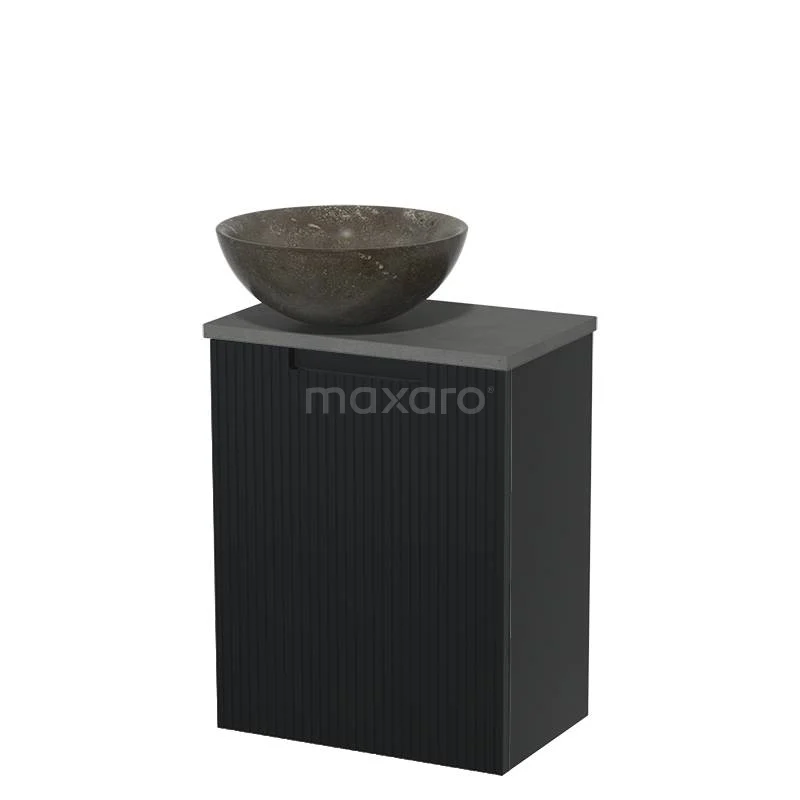 Toilet unit with countertop wash basin | 41 cm Matte black Line front Blue stone Natural stone Countertop wash basin Dark grey concrete worktop TMK10-15264