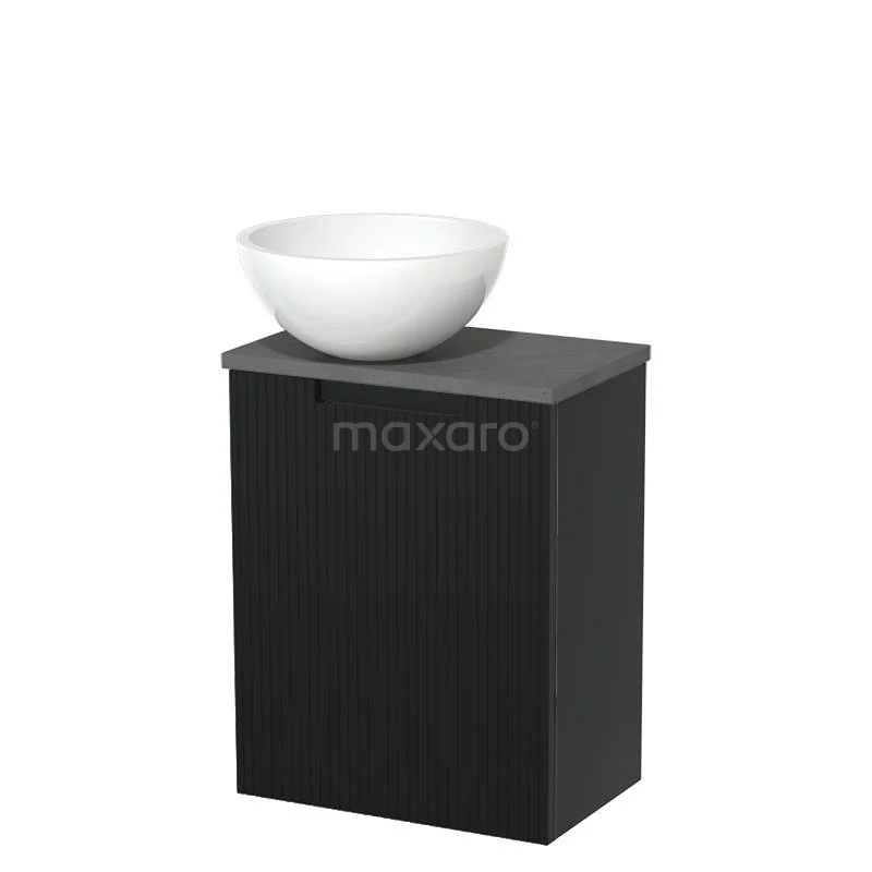 Toilet unit with countertop wash basin | 41 cm Matte black Line front Gloss white Mineral marble wash basin Dark grey concrete worktop TMK10-15486