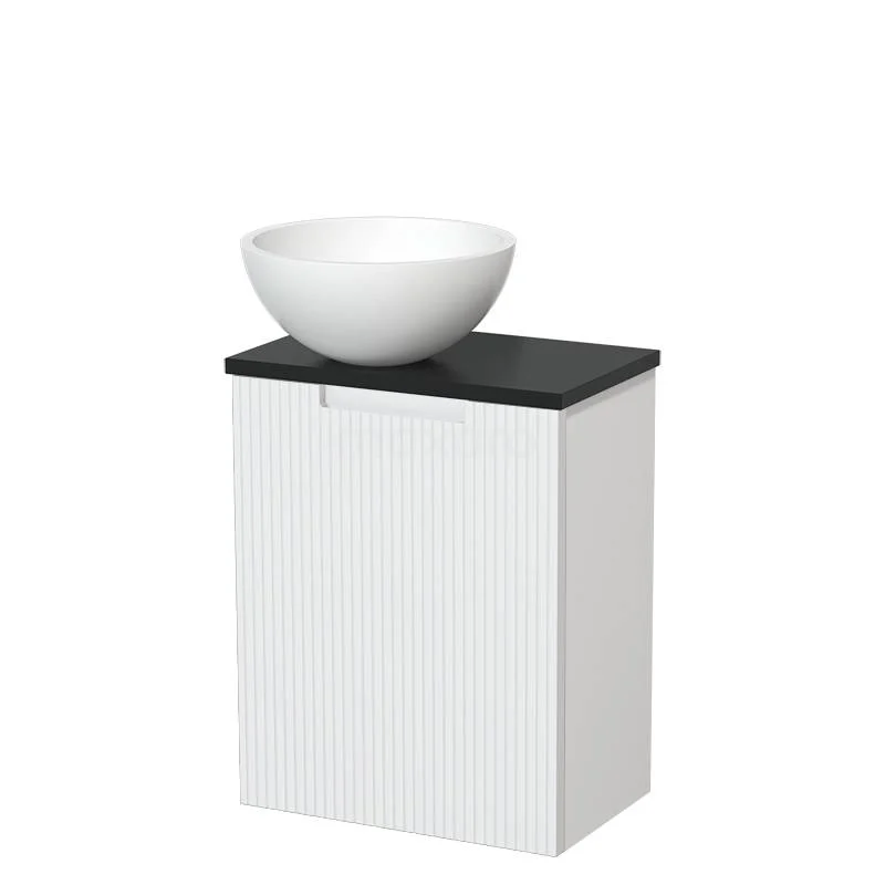 Toilet unit with countertop wash basin | 41 cm Matte white Line front Matte white Solid surface wash basin Matte black worktop TMK10-15721