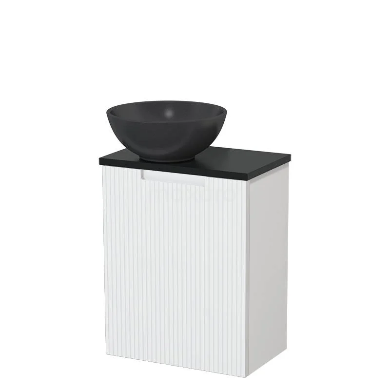 Toilet unit with countertop wash basin | 41 cm Matte white Line front Matte white Quartz countertop wash basin Matte black worktop TMK10-15722