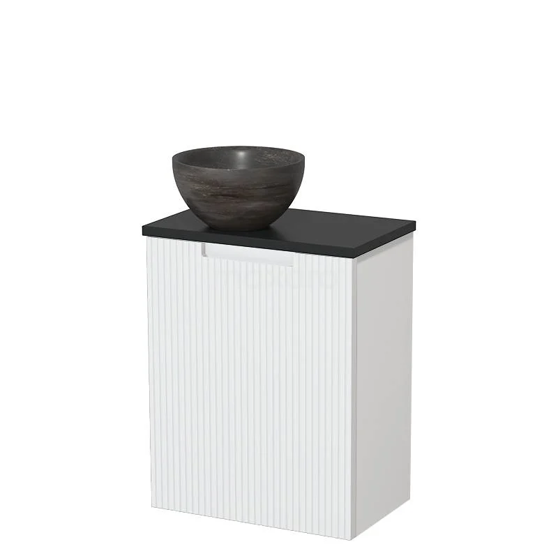 Toilet unit with countertop wash basin | 41 cm Matte white Front line Blue stone Natural stone countertop wash basin Matte black worktop TMK10-15502