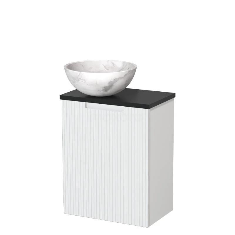Toilet unit with countertop wash basin | 41 cm Matte white Front line White marble Natural stone countertop wash basin Matte black worktop TMK10-15505