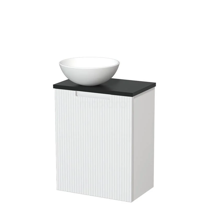 Toilet unit with countertop wash basin | 41 cm Matte white Line front Matte white Ceramic countertop wash basin Matte black worktop TMK10-15507