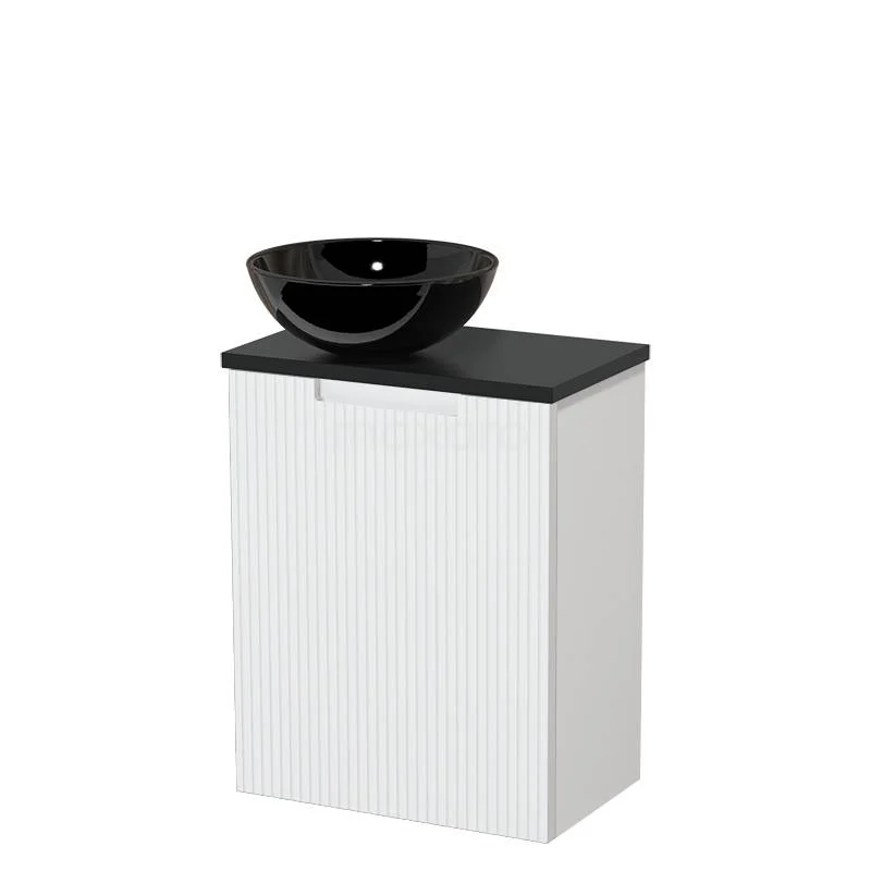 Toilet unit with countertop wash basin | 41 cm Matte white Line front Gloss black Ceramic countertop wash basin Matte black worktop TMK10-15729