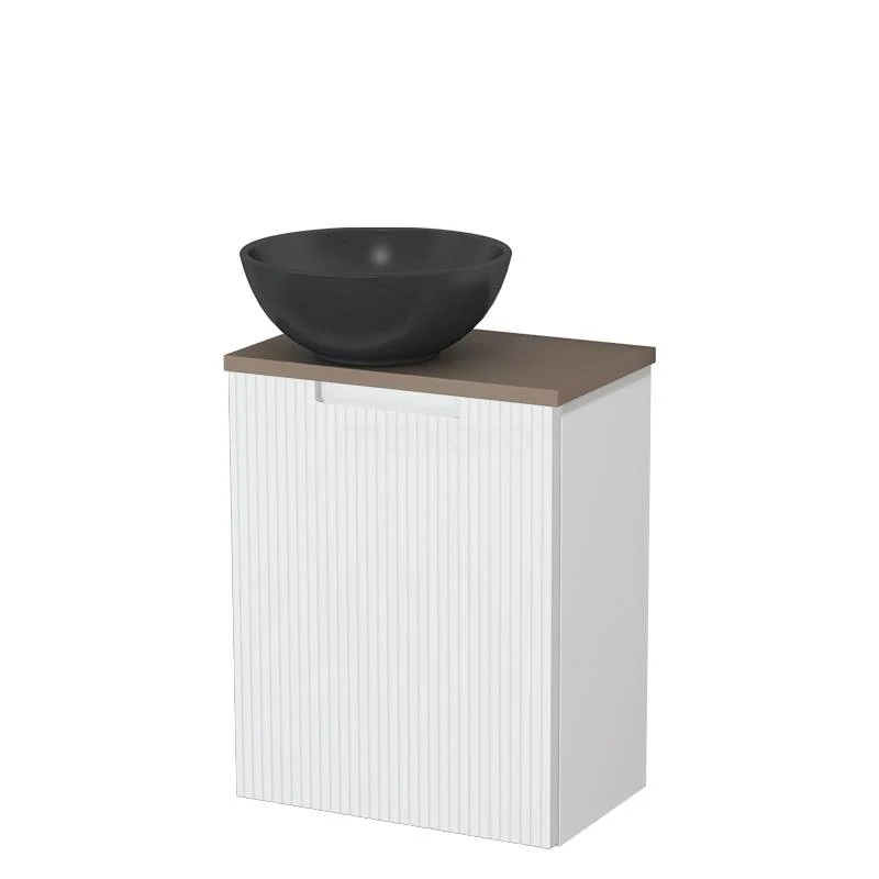 Toilet unit with countertop wash basin | 41 cm Matte white Line front Matte black Quartz countertop wash basin Taupe worktop TMK10-15735