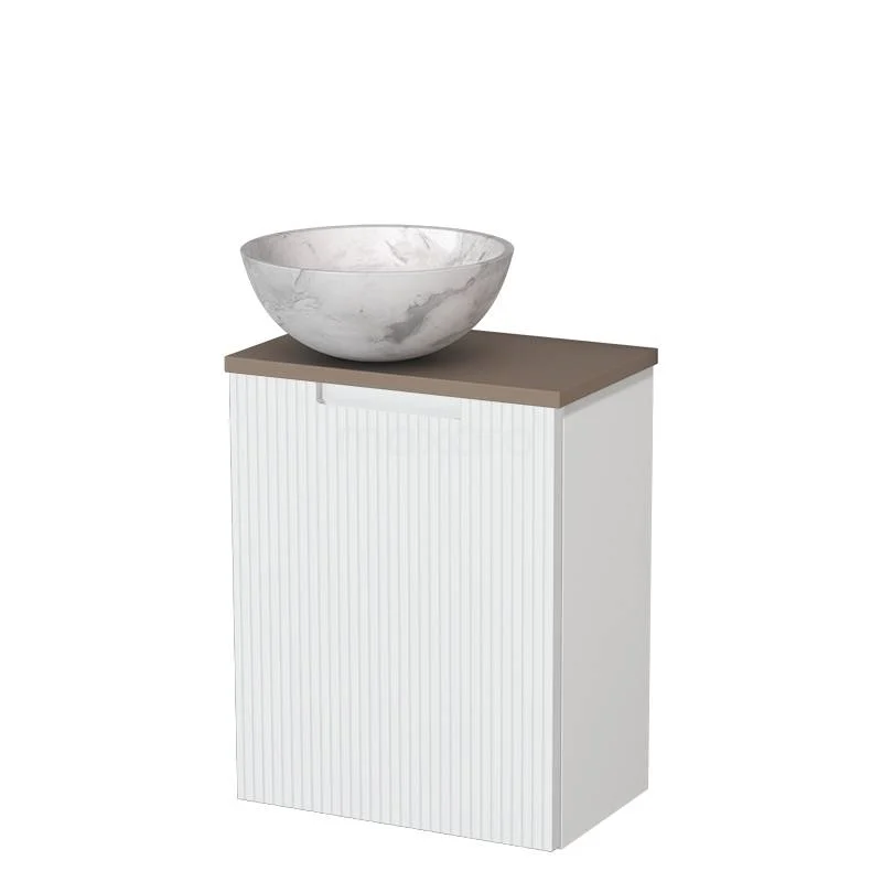 Toilet unit with countertop wash basin | 41 cm Matte white Line front White marble Natural stone countertop wash basin Taupe worktop TMK10-15518
