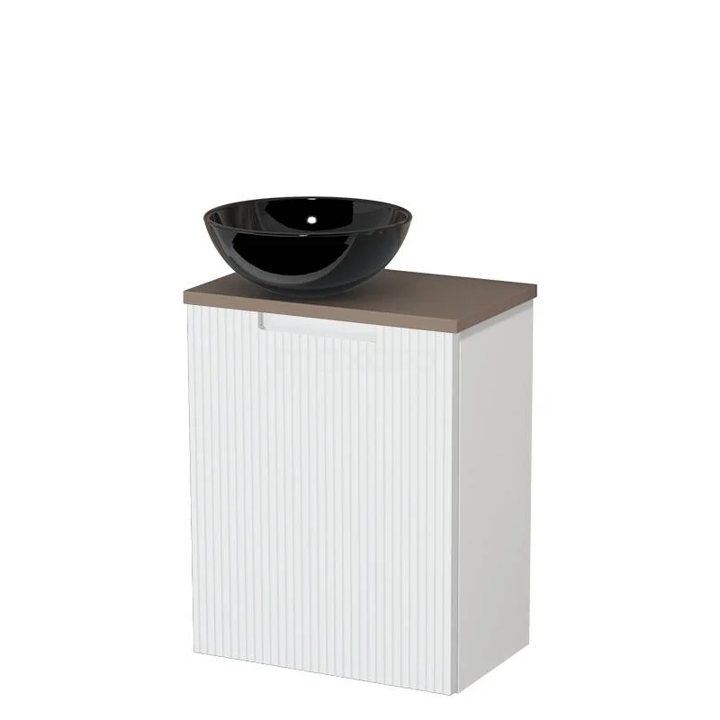 Toilet unit with countertop wash basin | 41 cm Matte white Line front Gloss black Ceramic countertop wash basin Taupe worktop TMK10-15742