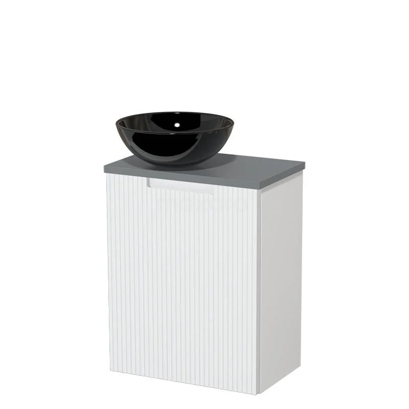 Toilet unit with countertop wash basin | 41 cm Matte white Line front Gloss black Ceramic countertop wash basin Mid grey worktop TMK10-15755