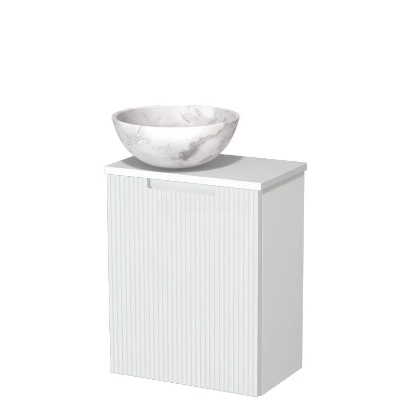 WC-Möbel mit Aufsatzwaschbecken | 41 cm Matt Weiß Line Front Weißer Marmor Naturstein Aufsatzwaschbecken Matt Weiß Platte TMK10-15557 WC-Möbel mit Aufsatzwaschbecken | 41 cm Matt Weiß Line Front Weißer Marmor Naturstein Aufsatzwaschbecken Matt Weiß Platte TMK10-15557