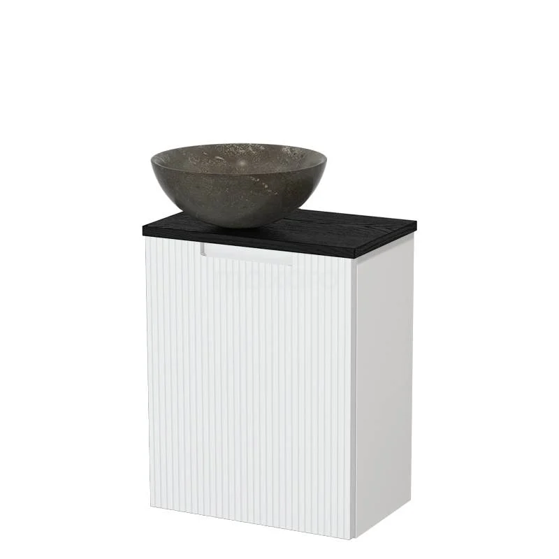 Toilet unit with countertop wash basin | 41 cm Matte white Line front Blue stone Natural stone Countertop wash basin Black oak worktop TMK10-15602