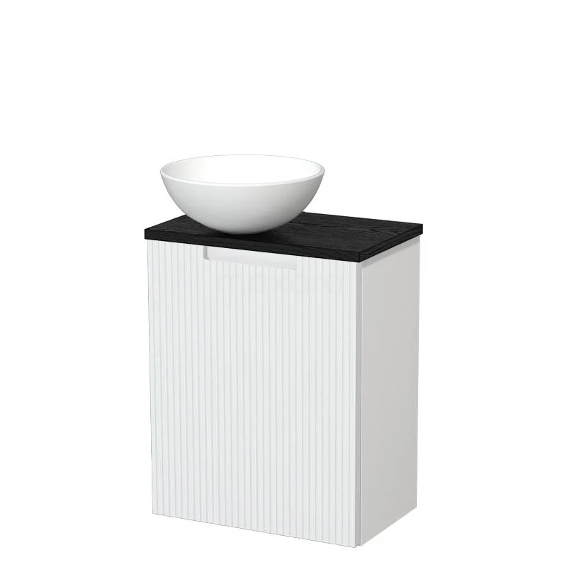 Toilet unit with countertop wash basin | 41 cm Matte white Line front Matte white Ceramic countertop wash basin Black oak worktop TMK10-15832