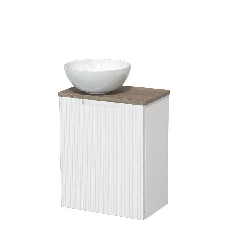 Toilet unit with countertop wash basin | 41 cm Matte white Line front Gloss white Ceramic countertop wash basin Ceramic worktop Oak worktop TMK10-15614
