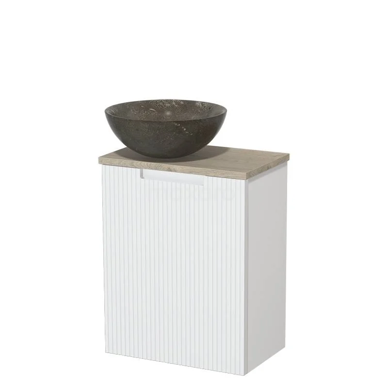 Toilet unit with countertop wash basin | 41 cm Matte white Front line Blue stone Natural stone countertop wash basin Light grey oak worktop TMK10-15628
