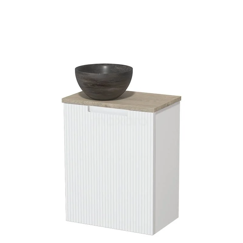 Toilet unit with countertop wash basin | 41 cm Matte white Line front Blue stone Natural stone Countertop wash basin Light grey oak worktop TMK10-15853