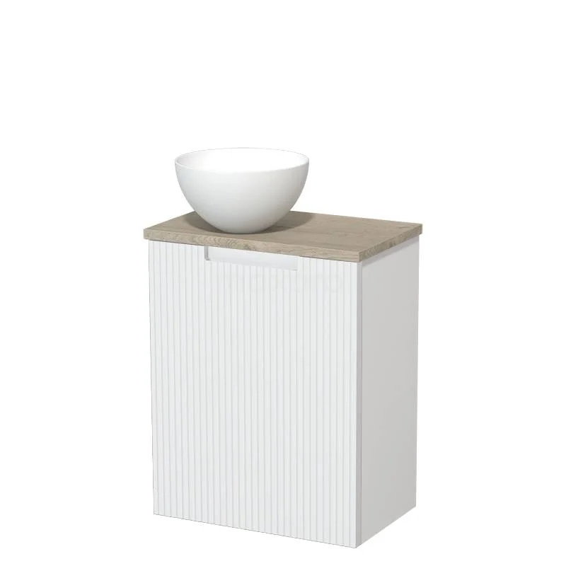 Toilet unit with countertop wash basin | 41 cm Matte white Line front Matte white Solid surface wash basin Light grey oak worktop TMK10-15633
