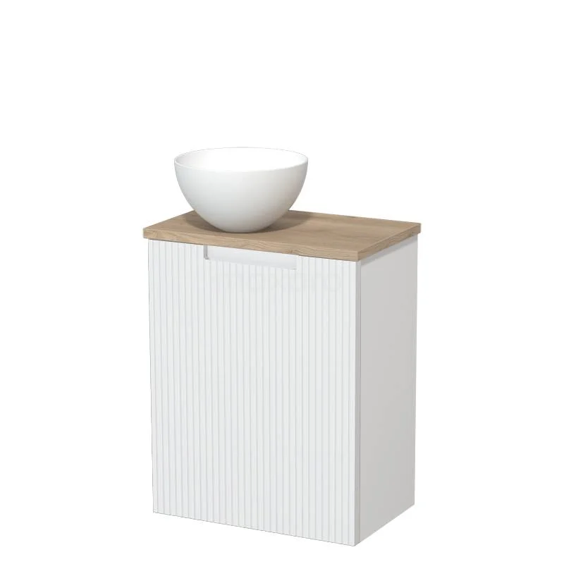 Toilet unit with countertop wash basin | 41 cm Matte white Line front Matte white Solid surface wash basin Light brown oak worktop TMK10-15646