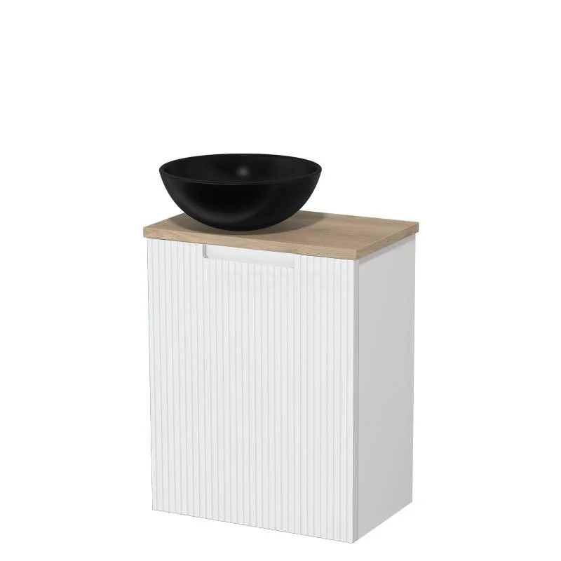 Toilet unit with countertop wash basin | 41 cm Matte white Line front Matte black Ceramic basin Light brown oak worktop TMK10-15652
