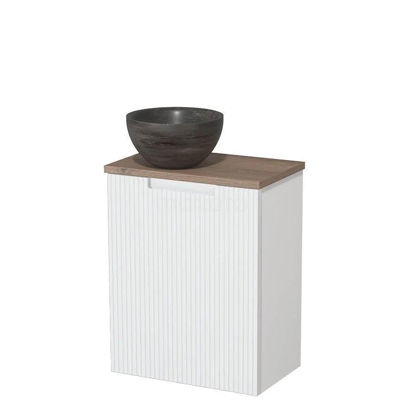 Toilet unit with countertop wash basin | 41 cm Matte white Front line Blue stone Natural stone countertop wash basin Mid brown oak worktop TMK10-15879
