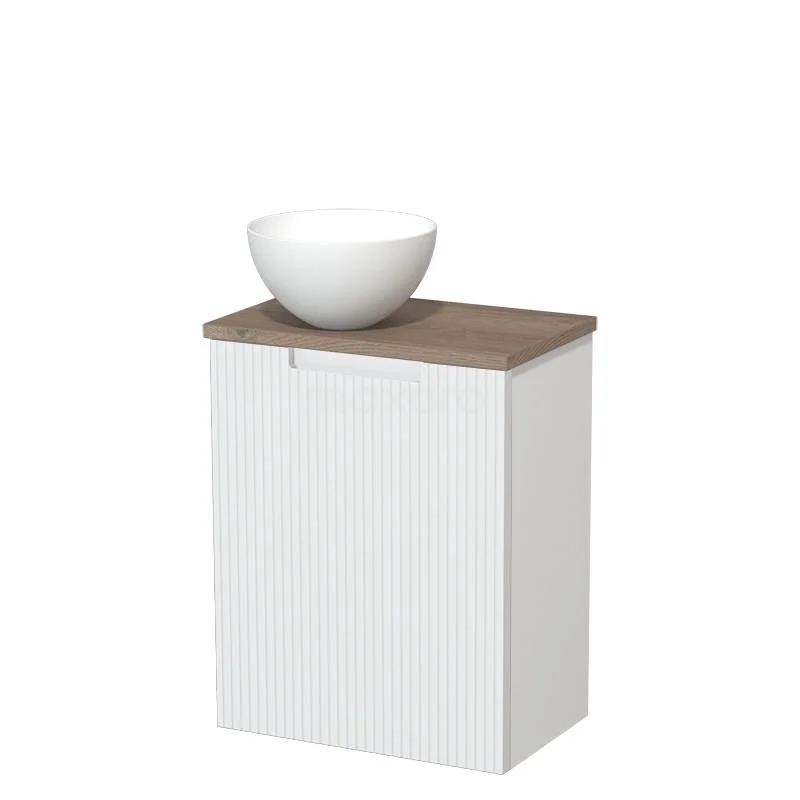 Toilet unit with countertop wash basin | 41 cm Matte white Line front Matte white Solid surface wash basin Mid brown oak worktop TMK10-15659