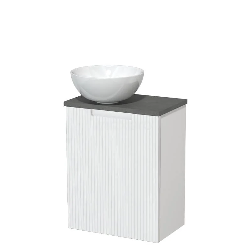 Toilet unit with countertop wash basin | 41 cm Matte white Line front Gloss white Ceramic countertop wash basin Dark grey concrete worktop TMK10-15926