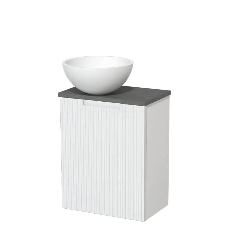 Toilet unit with countertop wash basin | 41 cm Matte white Line front Matte white Solid surface wash basin Dark grey concrete worktop TMK10-15708