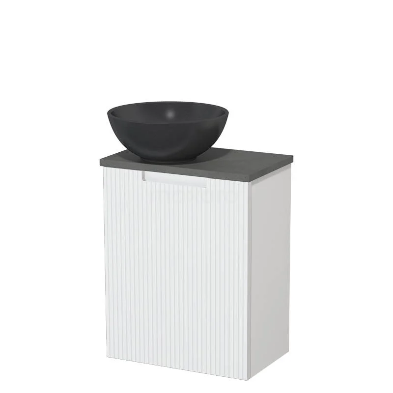 Countertop wash basin | 41 cm Matte white Line front Matte black Quartz wash basin Dark grey concrete worktop TMK10-15709