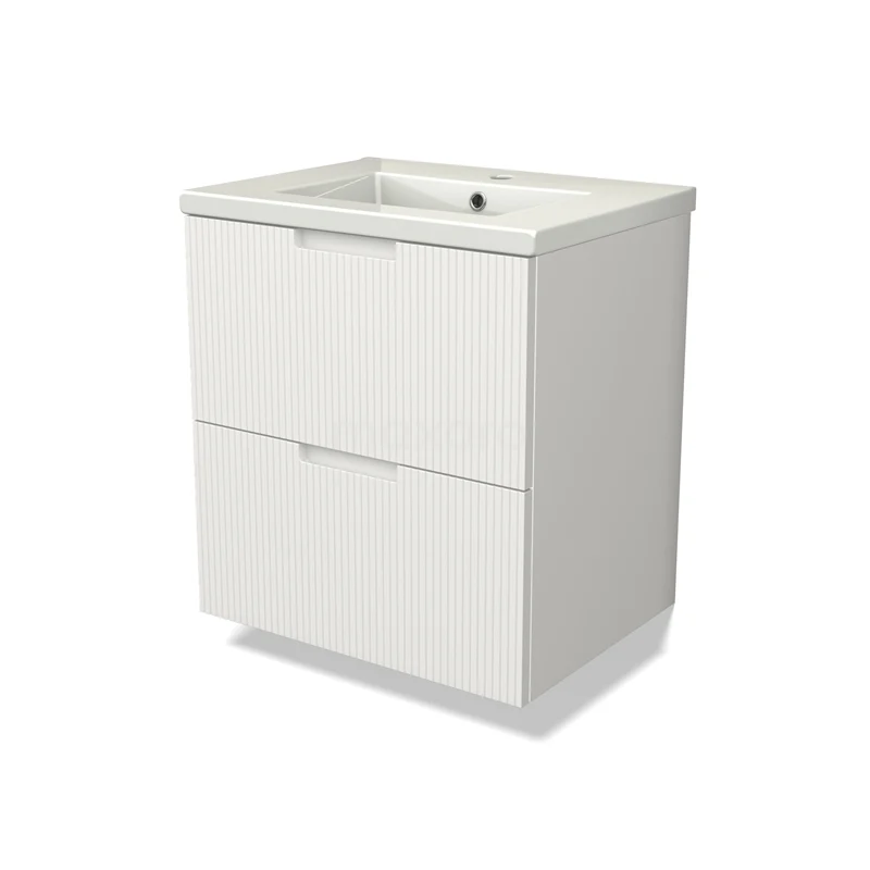 Modulo Vanity units with basin | 60 cm Matte white Line front Ceramic 2 Stacked drawers BMW17-04973