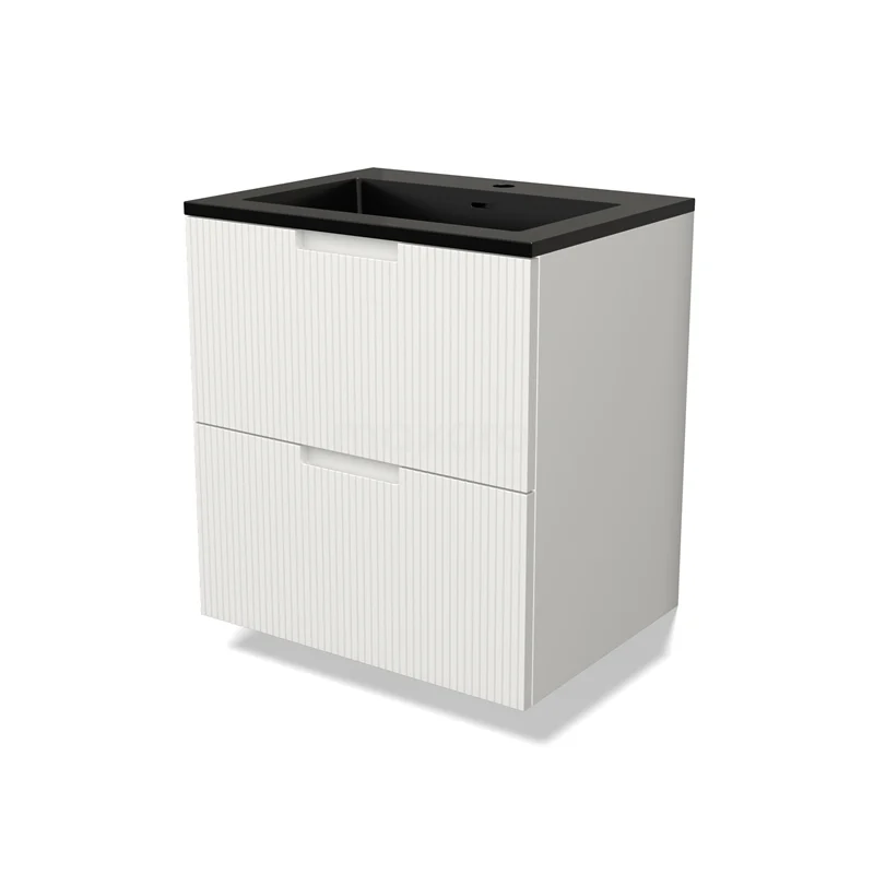 Modulo Vanity units with basin | 60 cm Matte white Line front Quartz 2 Stacked drawers BMW17-04974