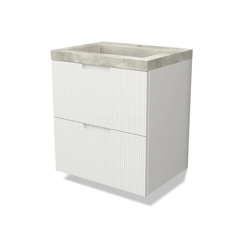 Modulo Vanity units with basin | 60 cm Matte white Line front Concrete 2 Stacked drawers BMW17-04975