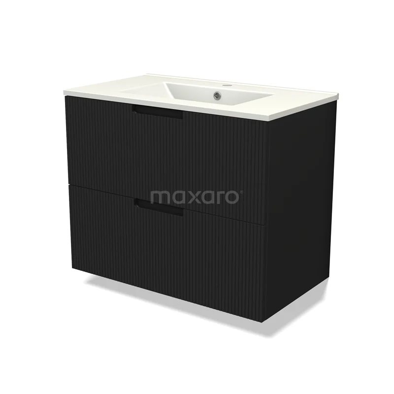 Modulo Vanity units with basin | 80 cm Matte black Line front Ceramic 2 Stacked drawers BMW17-04994