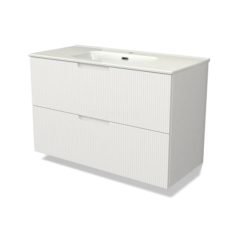 Modulo Vanity units with basin | 100 cm Matte white Line front Ceramic 2 Stacked drawers BMW17-05054