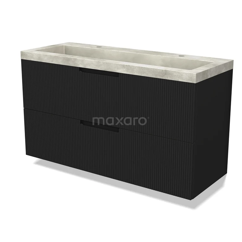Modulo Vanity units with basin | 120 cm Matte black Line front Concrete 2 Stacked drawers BMW17-05066