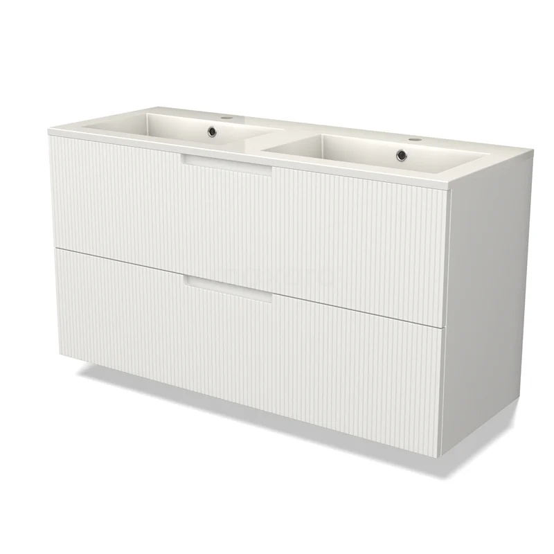 Modulo Vanity units with basin | 120 cm Matte white Line front Mineral marble 2 Stacked drawers BMW17-05105