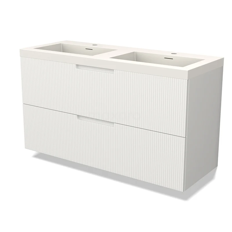Modulo Vanity units with basin | 120 cm Matte white Line front Solid surface 2 Stacked drawers BMW17-05106
