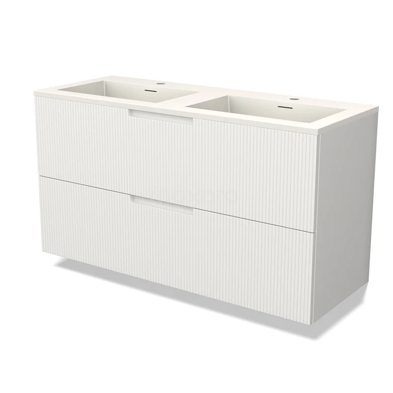 Modulo Vanity units with basin | 120 cm Matte white Line front Solid surface 2 Stacked drawers BMW17-05107