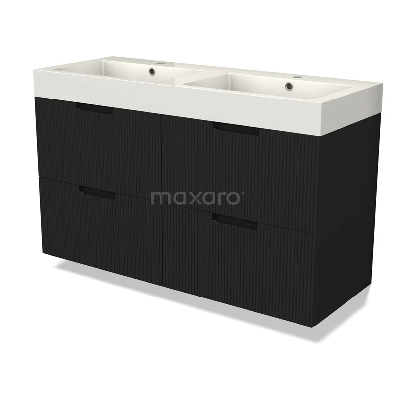 Modulo Vanity units with basin | 120 cm Matte black Line front Mineral marble 4 drawers BMW18-01212