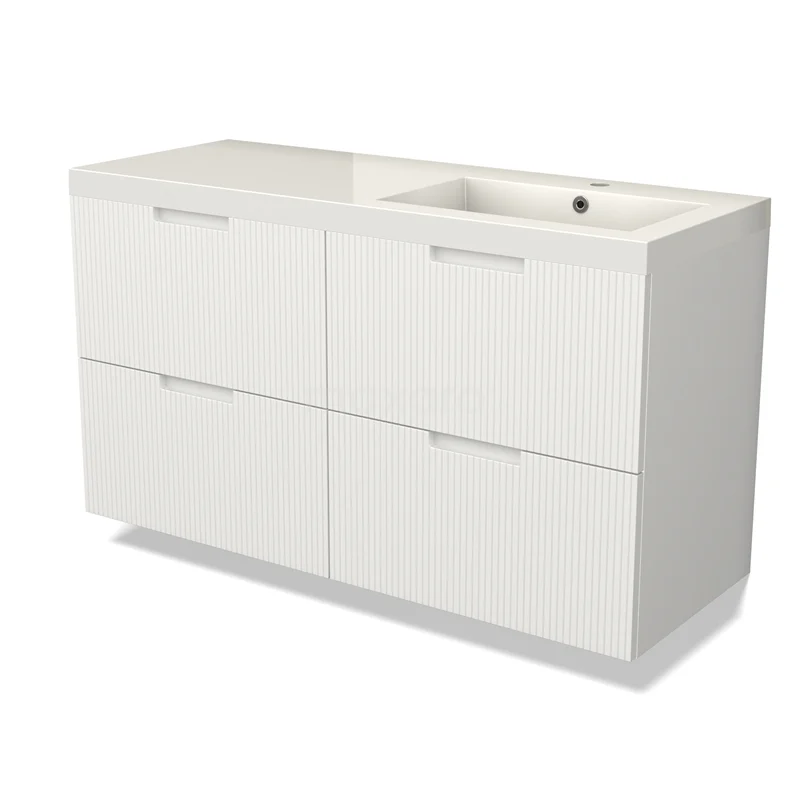 Modulo Vanity units with basin | 120 cm Matte white Line front Mineral marble 4 drawers BMW18-01216