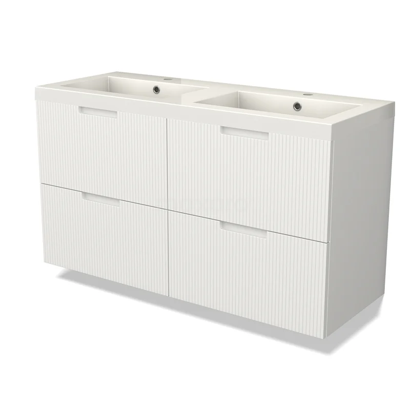 Modulo Vanity units with basin | 120 cm Matte white Line front Mineral marble 4 drawers BMW18-01218