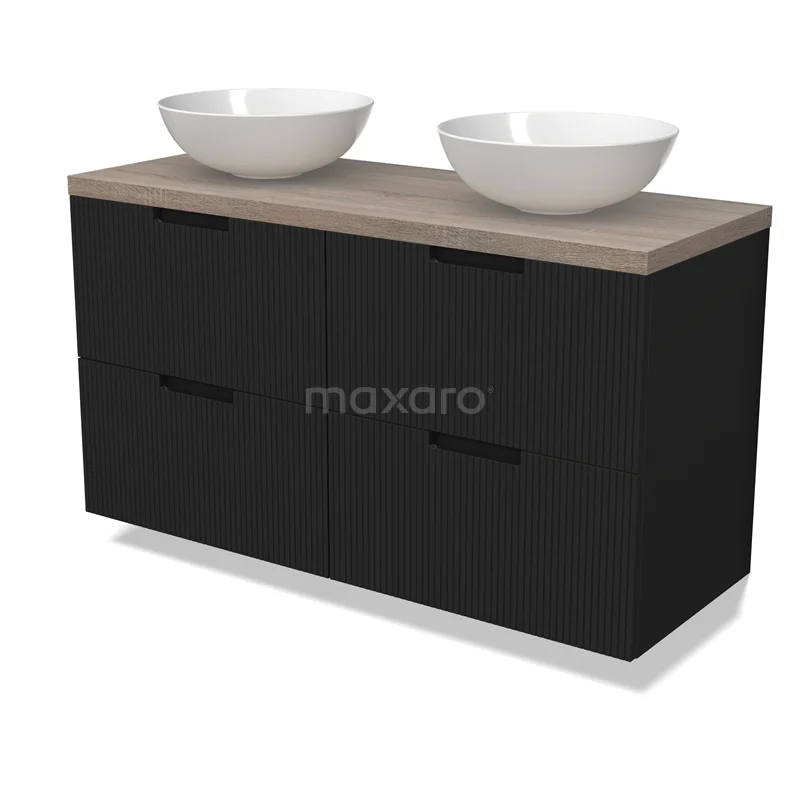 Modulo Plato Vanity units for countertop basin | 120 cm Matte black Line front Oak worktop 4 drawers BMK18-02139