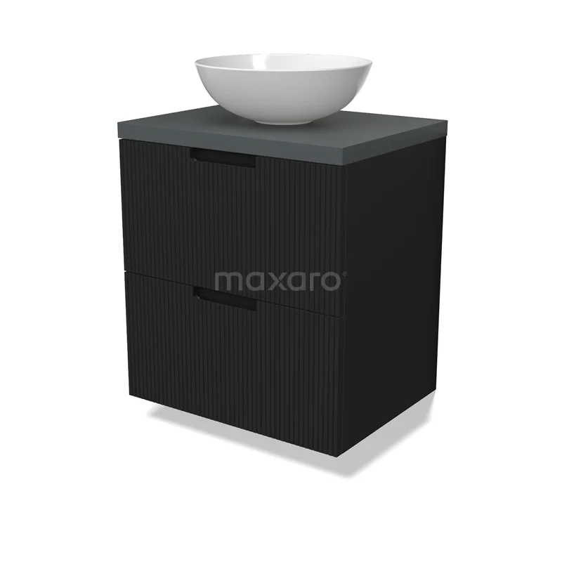 Modulo Plato Vanity units for countertop basin | 60 cm Matte black Line front Dark grey worktop 2 Stacked drawers BMK17-02974