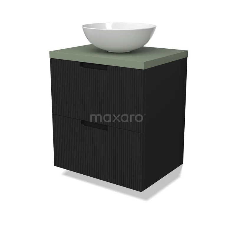 Modulo Plato Vanity units for countertop basin | 60 cm Matte black Line front Sage green worktop 2 Stacked drawers BMK17-02976