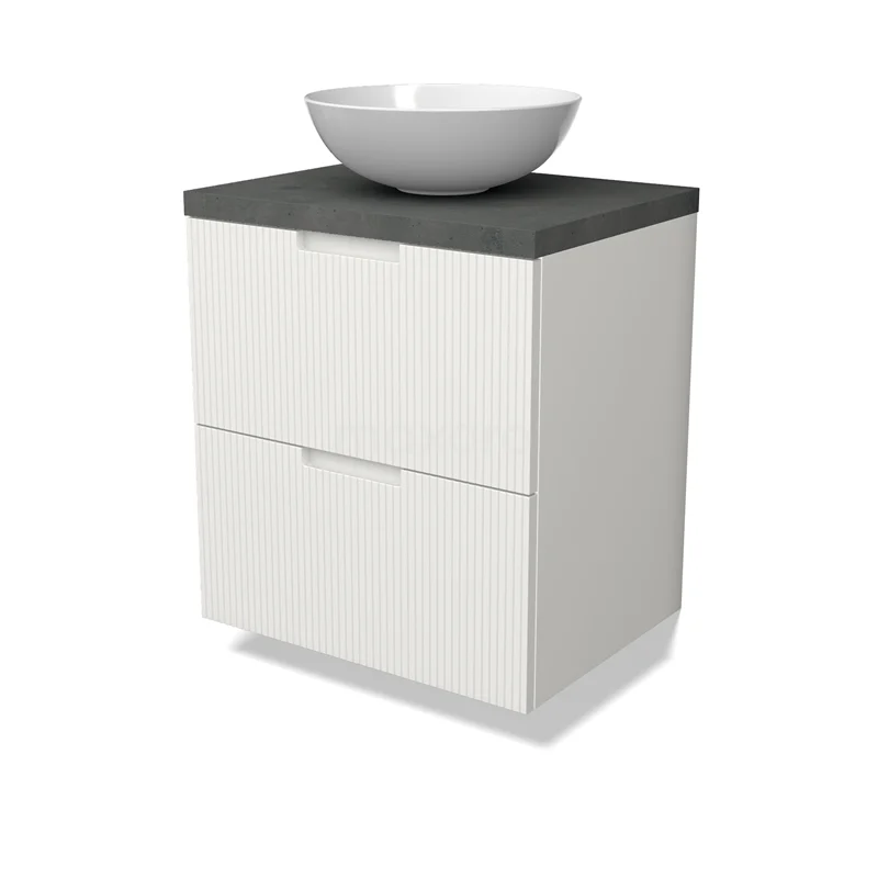 Modulo Plato Vanity units for countertop basin | 60 cm Matte white Line front Dark grey concrete worktop 2 Stacked drawers BMK17-03002