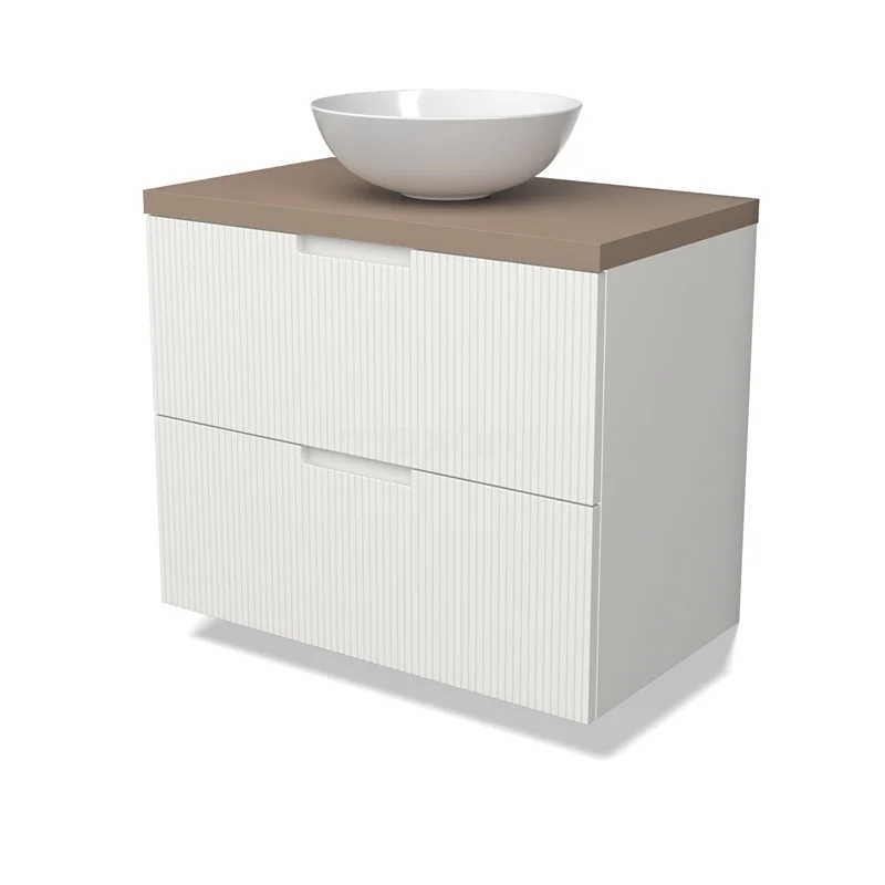 Modulo Plato Vanity units for countertop basin | 80 cm Matte white Line front Taupe worktop 2 Stacked drawers BMK17-03021