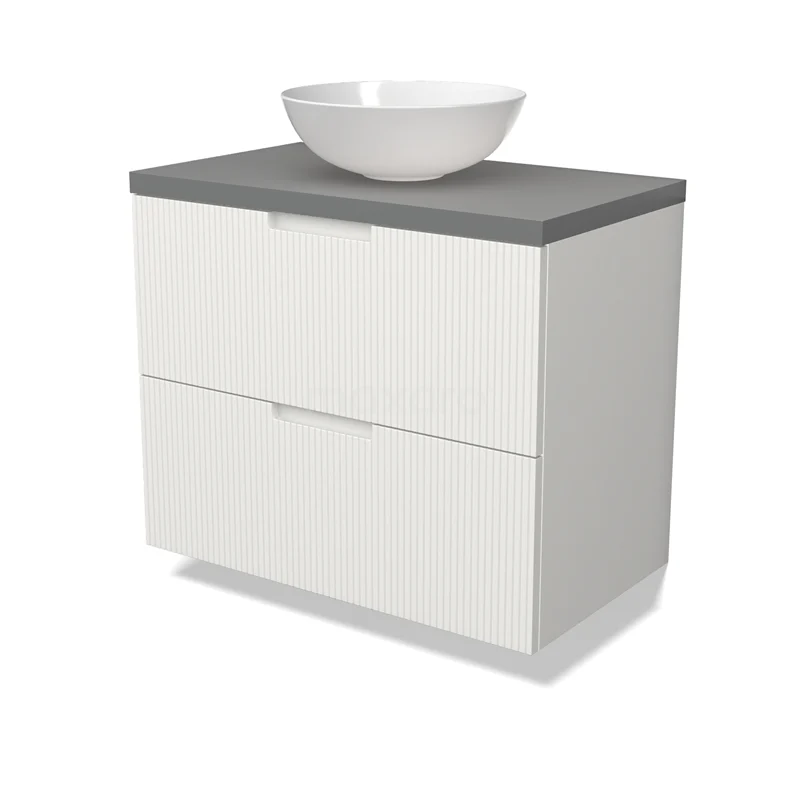 Modulo Plato Vanity units for countertop basin | 80 cm Matte white Line front Mid grey worktop 2 Stacked drawers BMK17-03022