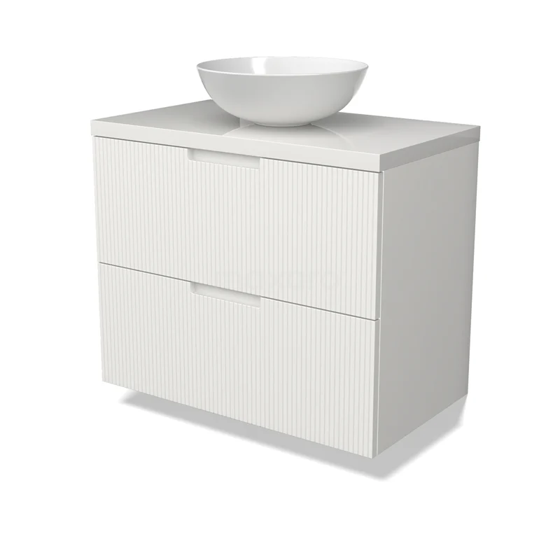 Modulo Plato Vanity units for countertop basin | 80 cm Matte white Line front High-gloss white worktop 2 Stacked drawers BMK17-03023